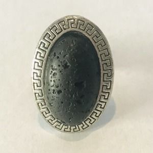 k@stibas ring Lava Stone Black Silver Tone Adjustable fashion Statement